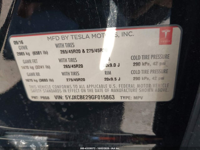 2016 TESLA MODEL X 5YJXCBE29GF015863 Photo 8