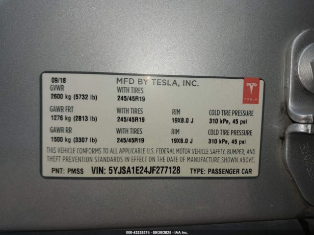 2018 TESLA MODEL S 5YJSA1E24JF277128 Photo 8