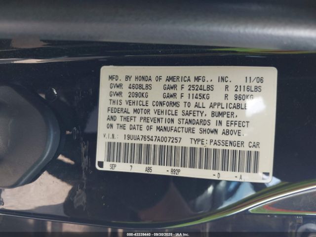 2007 ACURA TL 19UUA76547A007257 Photo 8
