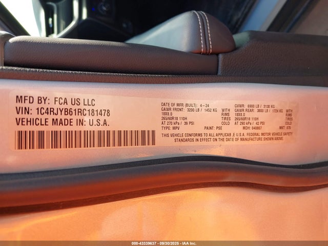 1C4RJYB61RC181478 Jeep Grand Cherokee