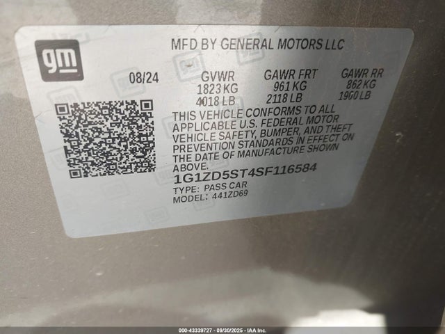 1G1ZD5ST4SF116584 Chevrolet lfv