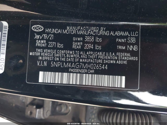 5NPLM4AG7MH026544 Hyundai ELANTRA SEL