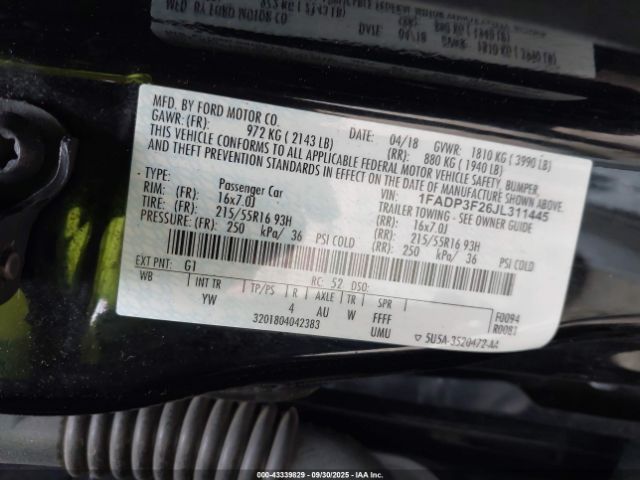 2018 FORD FOCUS 1FADP3F26JL311445 Photo 8