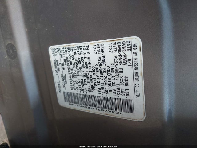 Продаж на аукціоні авто 2011 Nissan Rogue Sv, vin: JN8AS5MT2BW574183, номер лоту: 43339892