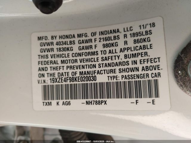 2019 HONDA INSIGHT 19XZE4F98KE020030 Photo 8