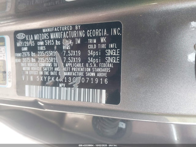 5XYPK4A13GG071916 KIA dohc t-gdi theta ii