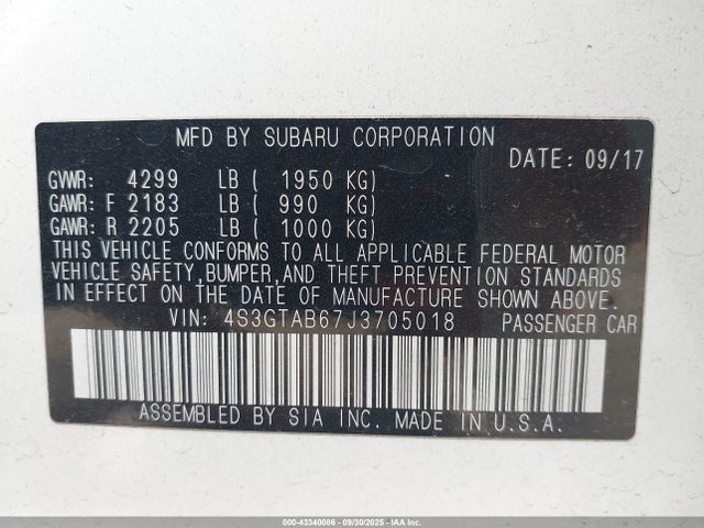 Subaru Impreza 2018 4S3GTAB67J3705018 Image 9