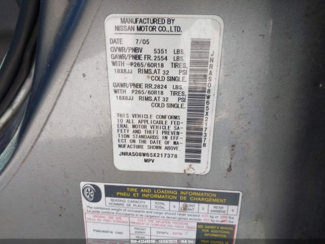 2005 INFINITI FX35 JNRAS08W65X217378 Photo 8