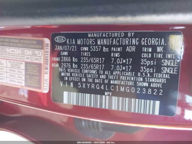 2021 KIA SORENTO 5XYRG4LC1MG023822 Photo 8