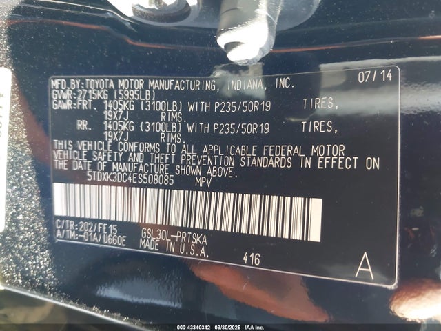Toyota 2gr-fks 2014 5TDXK3DC4ES508085 Image 9