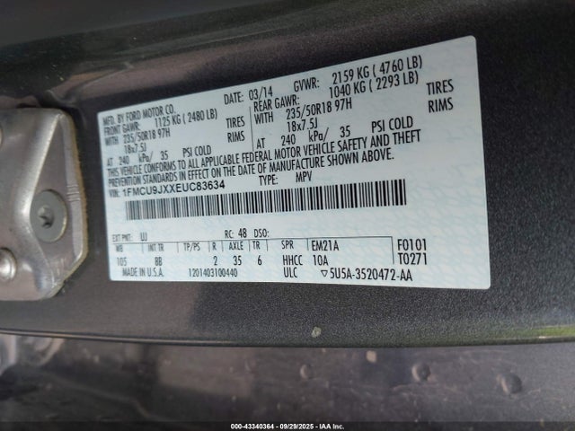 Ford 2014 2014 1FMCU9JXXEUC83634 Image 9