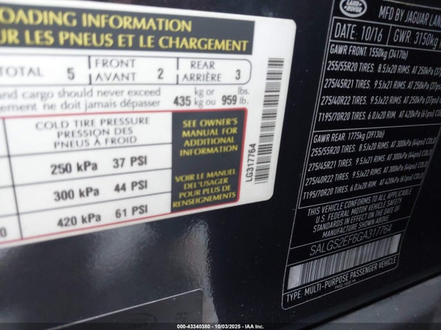 SALGS2EF6GA317764 Land Rover s/c lev2 ulev