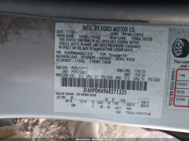 2010 FORD FUSION 3FAHP0HA9AR271335 Photo 8