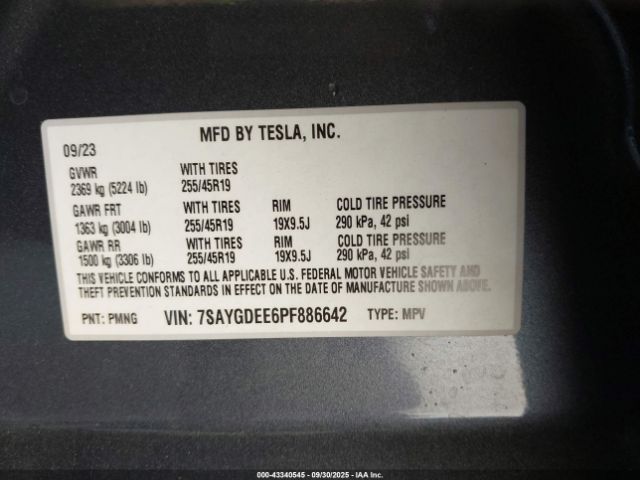 2023 TESLA MODEL Y 7SAYGDEE6PF886642 Photo 8