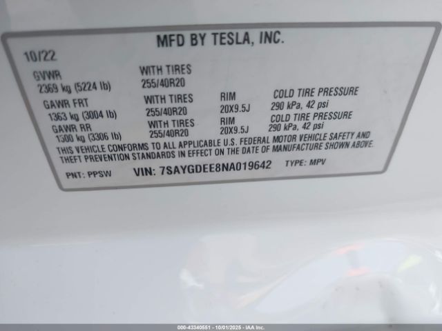 2022 TESLA MODEL Y 7SAYGDEE8NA019642 Photo 8