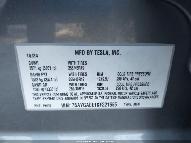 2025 TESLA MODEL Y 7SAYGAEE1SF221655 Photo 8