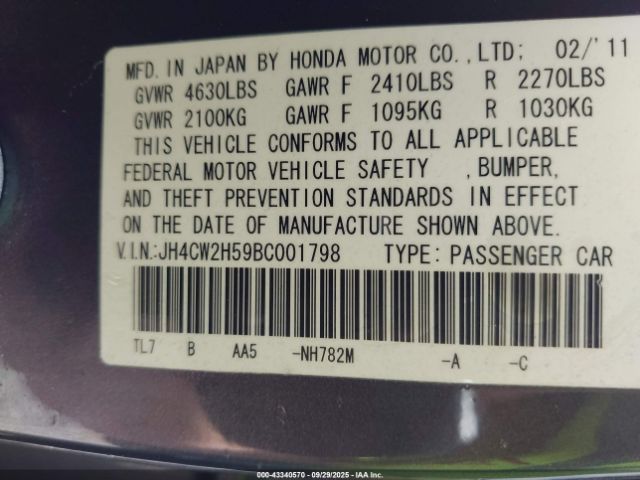 2011 ACURA TSX JH4CW2H59BC001798 Photo 8