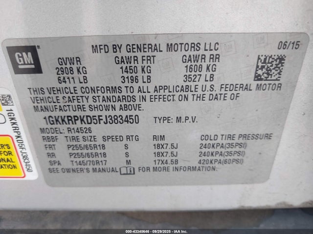 1GKKRPKD5FJ383450 GMC llt