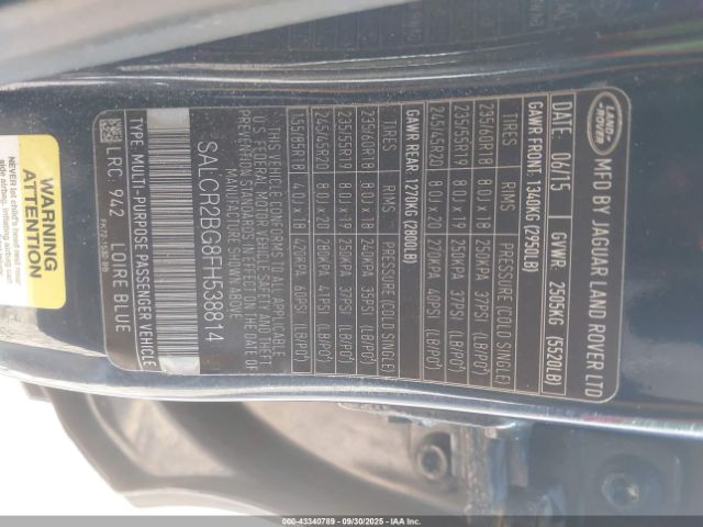 2015 LAND ROVER DISCOVERY SPORT SALCR2BG8FH538814 Photo 8