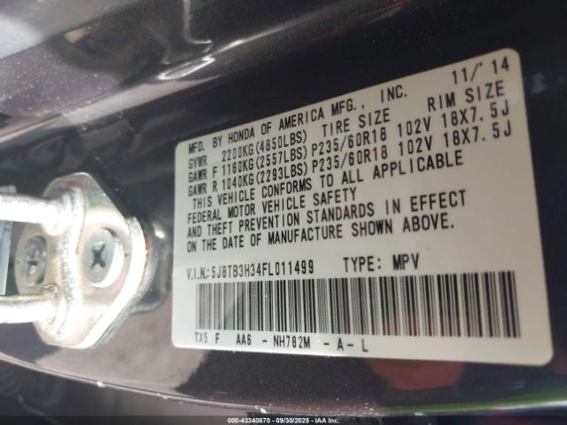 2015 ACURA RDX 5J8TB3H34FL011499 Photo 8