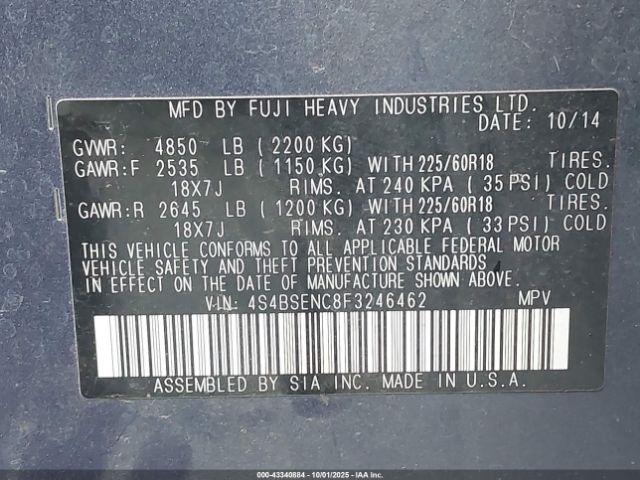 2015 SUBARU OUTBACK 4S4BSENC8F3246462 Photo 8