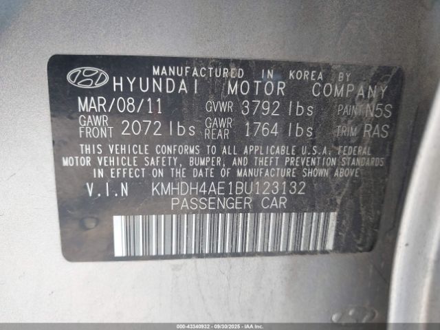 2011 HYUNDAI ELANTRA KMHDH4AE1BU123132 Photo 8