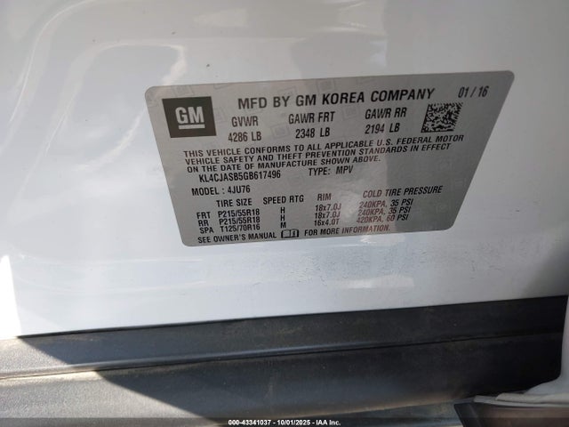 Buick luv - vvt, alum gme e85 max 2016 KL4CJASB5GB617496 Image 9