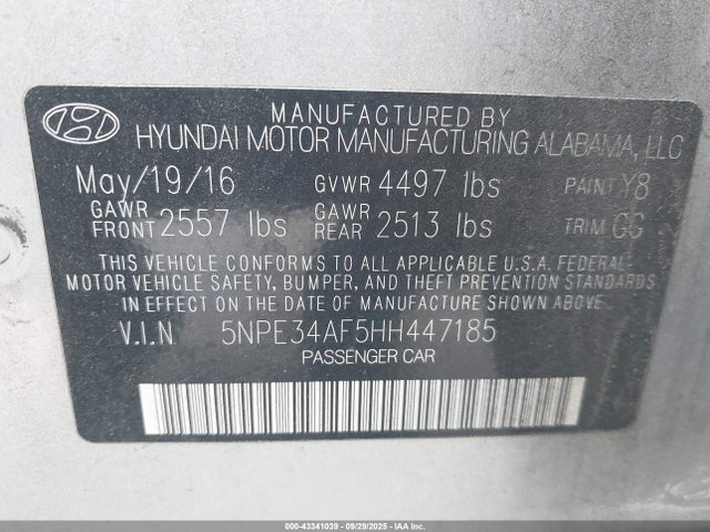 5NPE34AF5HH447185 Hyundai Sonata
