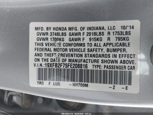 Honda r18z1 2015 19XFB2F75FE208816 Image 9