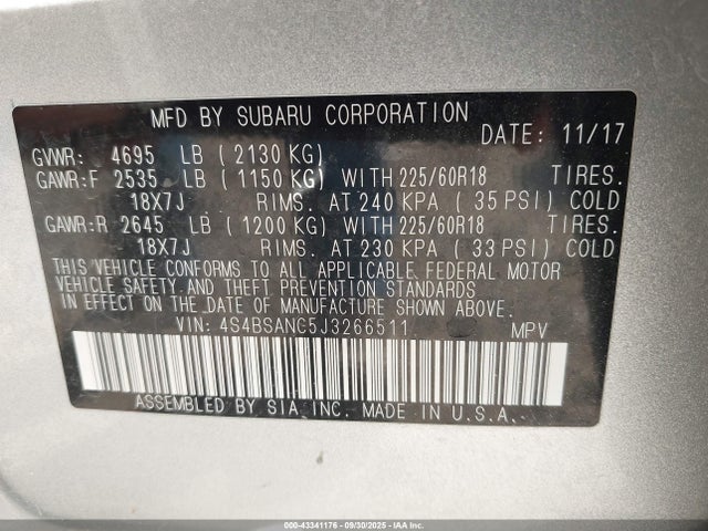 Subaru u5 2018 4S4BSANC5J3266511 Image 9