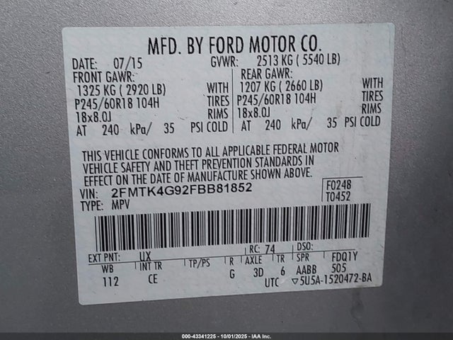 Ford 2015 2015 2FMTK4G92FBB81852 Image 9