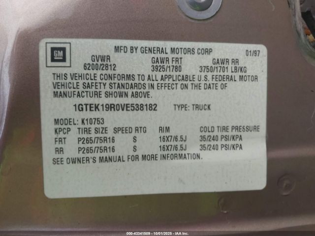 1997 GMC SIERRA 1500 1GTEK19R0VE538182 Photo 8