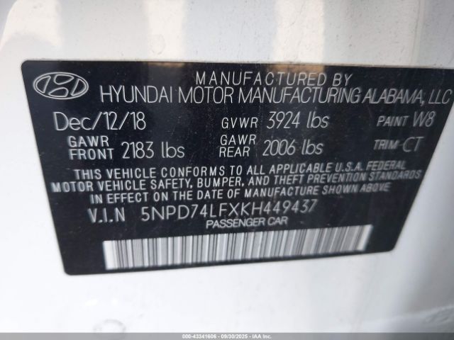 2019 HYUNDAI ELANTRA 5NPD74LFXKH449437 Photo 8