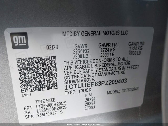 1GTUUEE83PZ209403 GMC Sierra 1500 4wd Short Box At4