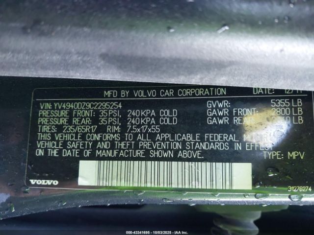 2012 VOLVO XC60 YV4940DZ9C2295254 Photo 8