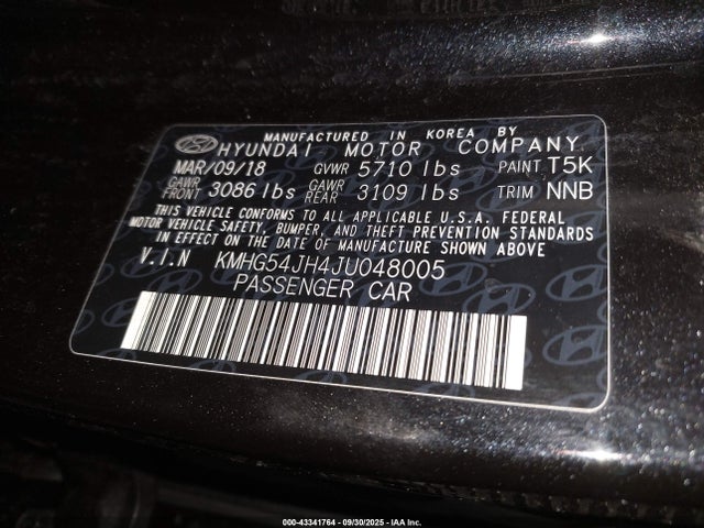 43341764 :رقم المزاد ، KMHG54JH4JU048005 vin ، 2018 Genesis G90 مزاد بيع