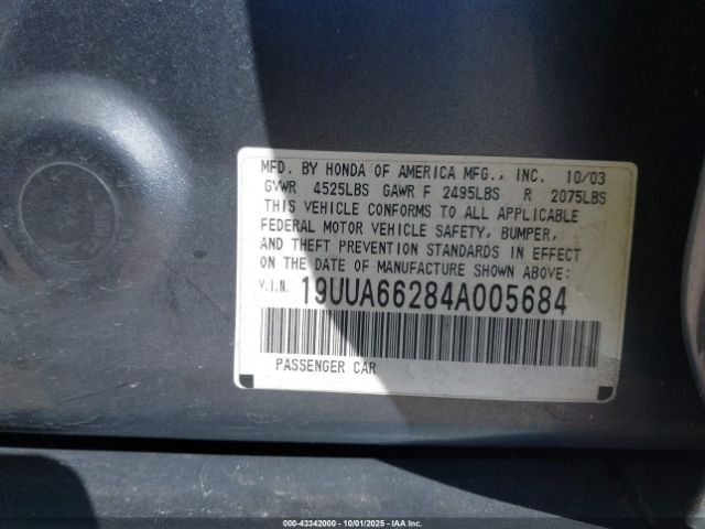 2004 ACURA TL 19UUA66284A005684 Photo 8