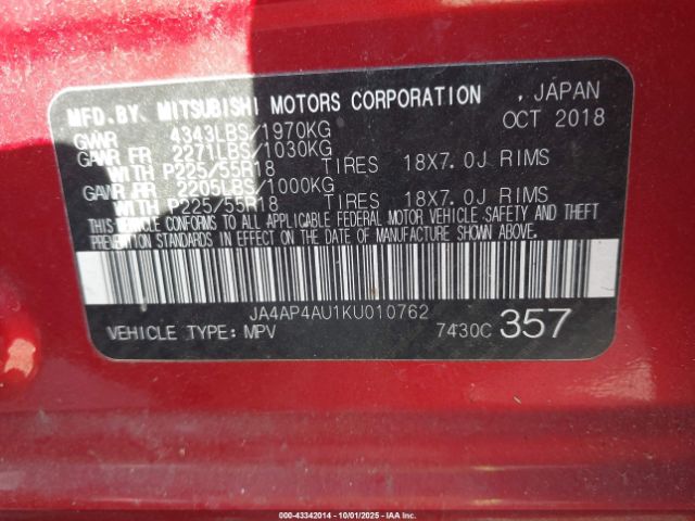 2019 MITSUBISHI OUTLANDER SPORT JA4AP4AU1KU010762 Photo 8