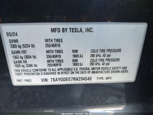 2024 TESLA MODEL Y 7SAYGDEE7RA294540 Photo 8