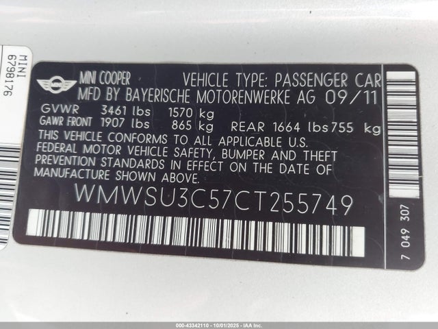 2012 MINI COOPER WMWSU3C57CT255749 Photo 8