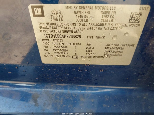 1GTR1LEC4HZ206826 GMC l83 -spark ignited direct injection, variable valve timing, afm, e85 max, alum