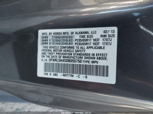 2013 HONDA ODYSSEY 5FNRL5H45DB055750 Photo 8