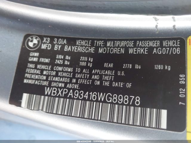 2006 BMW X3 WBXPA93416WG89878 Photo 8