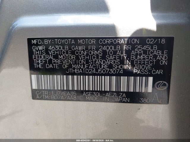Lexus 8ar-fts 2018 JTHBA1D24J5073074 Image 9