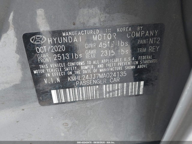 Aukcja sprzedaży 2021 Hyundai Sonata Blue, vin: KMHL24JJ7MA024135, numer aukcji: 43342478