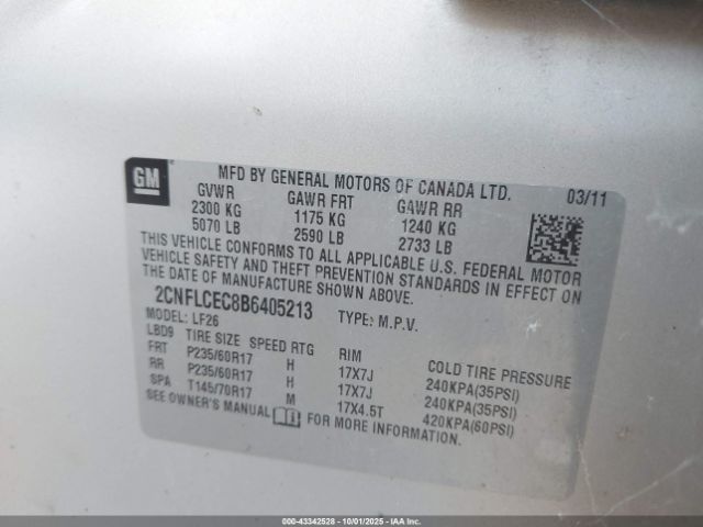 2011 CHEVROLET EQUINOX 2CNFLCEC8B6405213 Photo 8
