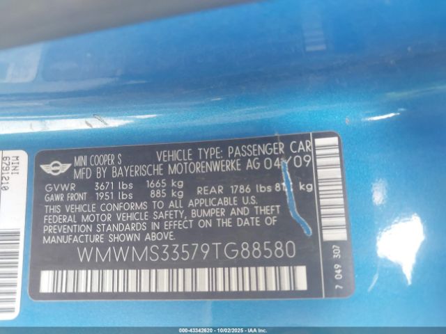 2009 MINI COOPER S WMWMS33579TG88580 Photo 8