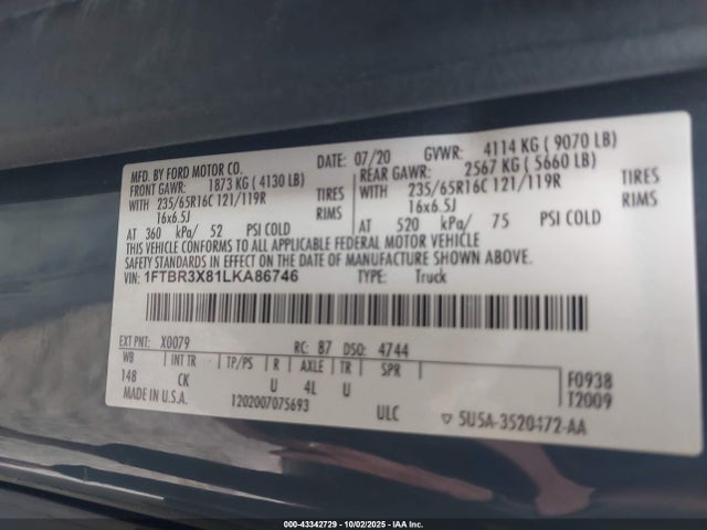 2020 FORD TRANSIT-250 CARGO VAN 1FTBR3X81LKA86746 Photo 8