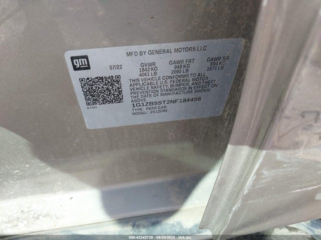 1G1ZB5ST2NF184456 Chevrolet Malibu Fwd Ls