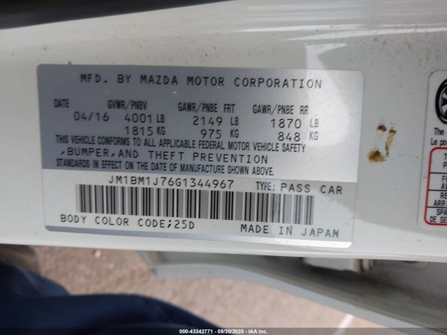 Aukcja sprzedaży 2016 Mazda Mazda3 I Sport, vin: JM1BM1J76G1344967, numer aukcji: 43342771